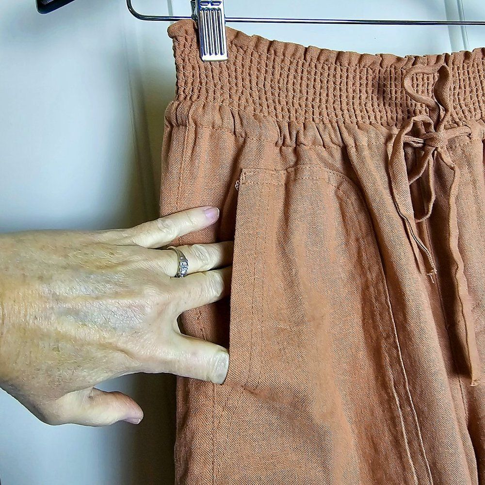 LOVE TREE Women's Linen Blend Jogger Pants Smocked Waist Summer Beachy Size M - Picture 5 of 12